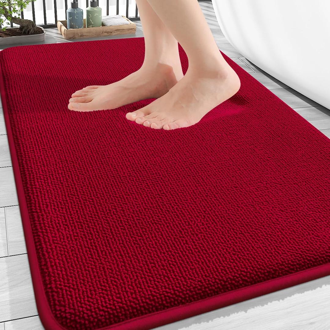 OLANLY Thick Memory Foam Bath Mats Rugs 30x20, Extra Soft Absorbent Bathroom Rug, Quick Dry Bath Mat, Non-Slip, Machine Washable Carpet for Bathroom, Tub and Shower, Home Decor Accessories, Red