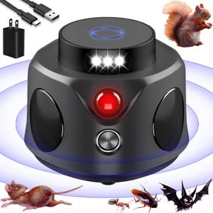 Mice Repellent Indoor,Upgraded Rodent Repellent, Ultrasonic Powerful 360 Pest Repellent with 3 Sided Sensing 9 Strobe Lights,Bat Squirrel Mouse Repellent for Home Attic Garage Houses Barns Warehouse