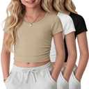 3 Pack Teen Girls Fitted Crop Tops | Short Sleeve, Round Neck, Cute Tees, Summer, Ruched, Basic Tops, Soft, Trendy, School Outfit, Youth, Activewear, Sizes 5-16
