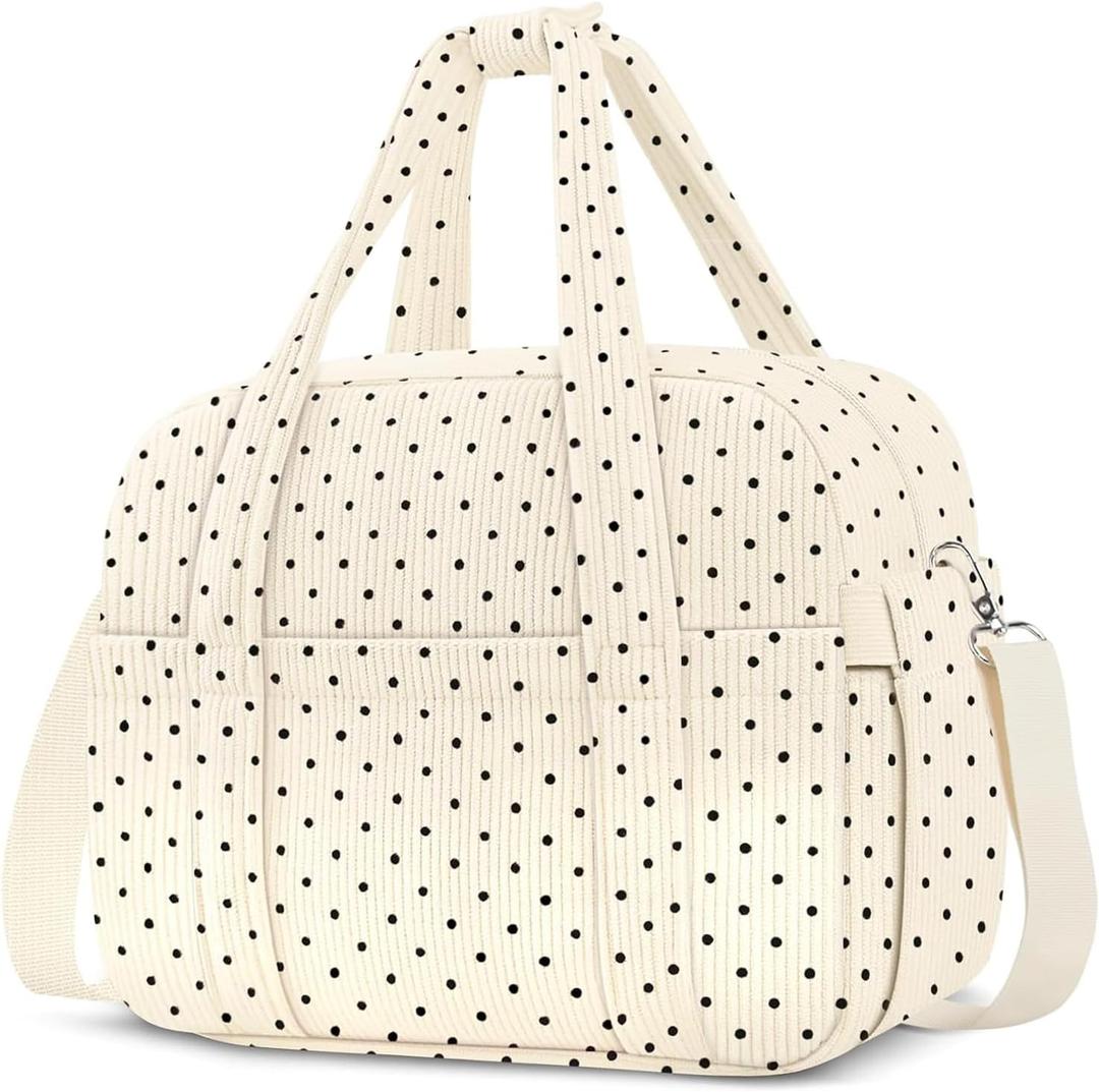 KUBYA Corduroy Lunch Box Lunch Bag for Women Adults Men, Cute Insulated Work Reusable Leakproof Simple Large Lunch Boxes Tote Bag Adults Cooler Bag, with Shoulder Strap (C-Polka Dots)