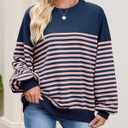 HEYTALALA Womens Oversized Striped Sweatshirts Y2K Long Sleeve Crewneck Sweater Color Block Drop Shoulder Loose Pullover Tops (S)