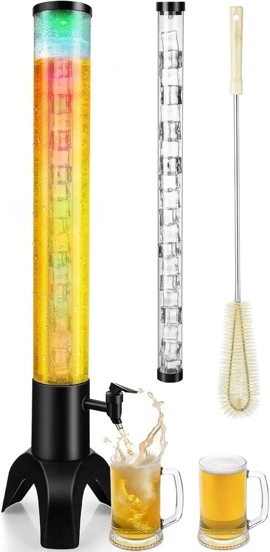 Drink Tower, 3L Mimosa Tower Dispenser With Ice Tube and Led Light, Tabletop Beer Dispenser 3.17 Qt./100oz, Ideal for Parties Bars Pubs Restaurants