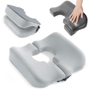 HOMBYS Memory Foam Bed Sore Cushions for Butt, Bedsore Pressure Relief Pillow for Sleeping and Sitting, Cushion for Bed Sores on Buttocks, T Shaped Opening Tailbone Pillow, Patent Pending, Light Grey