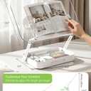 Book Stand for Reading, Acrylic Adjustable Book Holder with Book Page Holder, 360°Cookbook Stand with Storage for Kitchen Counter, Hands Free Recipe Book Holder for Textbook Cookbook, Clear