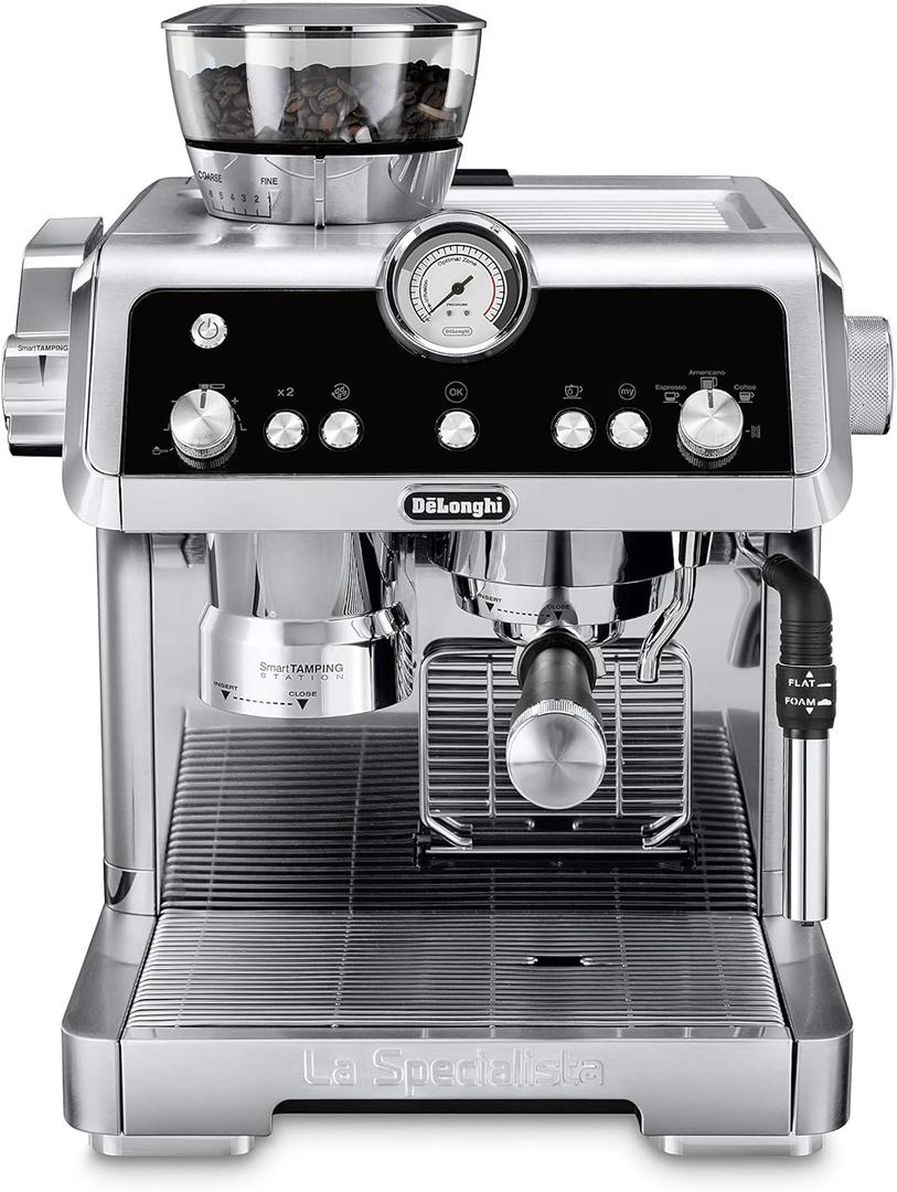De'Longhi La Specialista Espresso Machine with Sensor Grinder, Dual Heating System, Advanced Latte System & Hot Water Spout for Americano Coffee or Tea, Stainless Steel, EC9335M, 1.3 liters