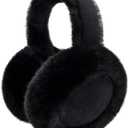 Ear Muffs for Winter Women Foldable Fuzzy Cold Outdoor Earmuffs Soft Faux Furry Ear Warmers Covers (Black)