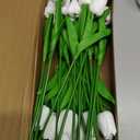 White Flowers Artificial Tulip Stems Real Feel PU Tulips for Easter Spring Wreath Wedding Bouquet Centerpiece Floral Arrangement Cemetery Table Décor 13" Tall