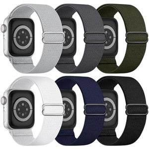 6 Pack Stretchy Solo Loop Compatible with Apple Watch Band  38/40/41/42mm Men Women, Braided Elastic Nylon Strap for iWatch Series 10