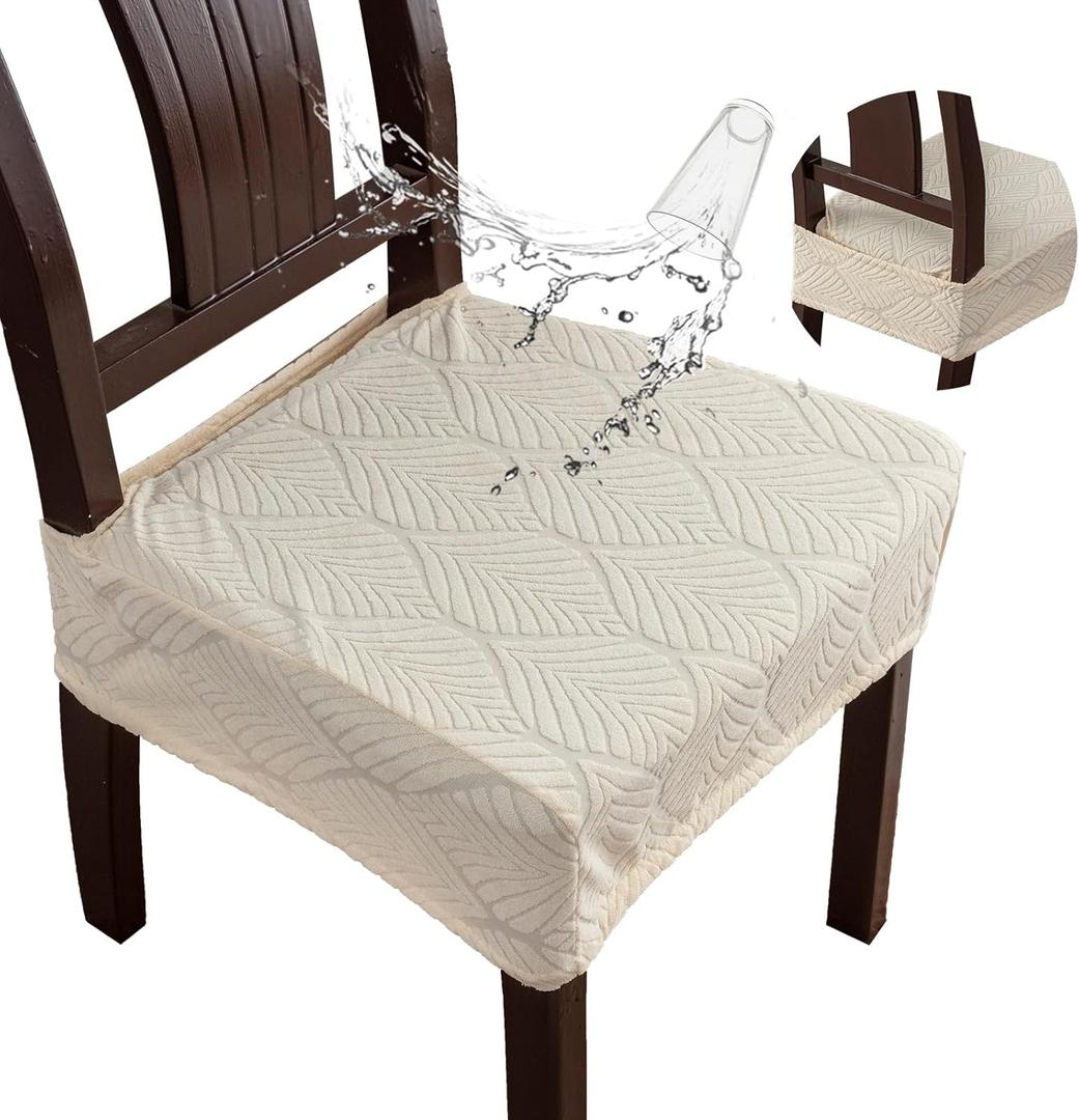 Removable Washable Dining Chair Seat Covers Set of 2,Stretch Jacquard Chair Seat Cushion Protector Slipcovers, Rear Covers (Beige)