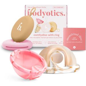 Menstrual Disc Reusable, 2-Pack Size S & L - Softer Than Menstrual Cups and Can Be Used Intimate Moments - Comfort-Fit Period Disc Set with 12 Hr Wear - 100% Medical Grade Silicone 
(Beige and Light Pink)