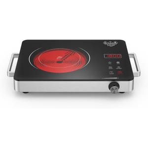 Electric Cooktop, Portable Electric Cooktop 1800W Single Burner Stove 110V with Plug, Hot Plate Countertop, Child Safety Lock, Timer, Infrared Burner,Touch and Knob Control, Small