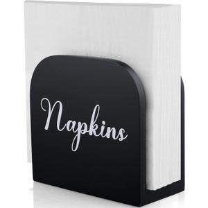 Black Napkin Holder for Table - ALELION Wooden Napkin Holders for Kitchen - Black Kitchen Decor and Accessories for Dining Room Table - Wood Napkin Dispenser (Black with cute lettering)