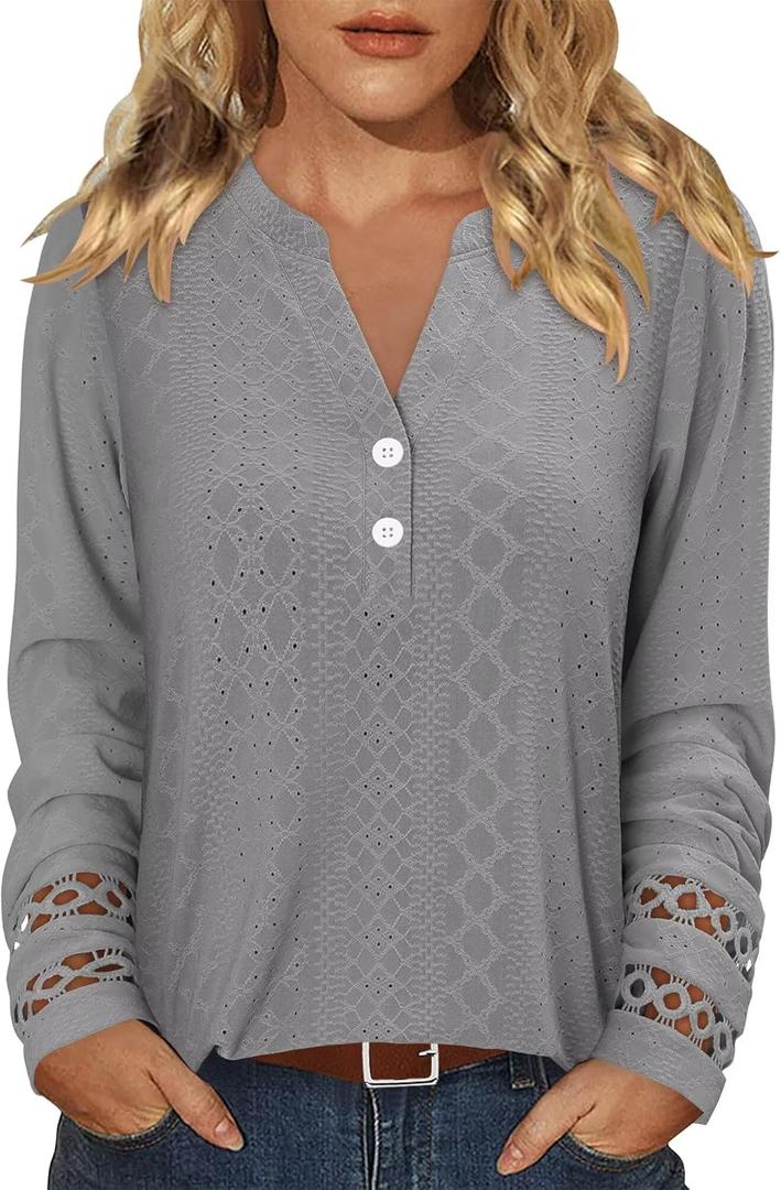 Magritta Womens Blouses Fall Tops Casual Long Sleeve Work Shirts Dressy V Neck Button Up Tunic Tshirts (XX-Large, A2grey)