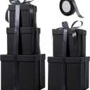 Cholemy 5 Pcs Square Nesting Boxes Decorative Gift Boxes with Lid and Ribbon Assorted Sizes Wrap for St. Patrick's Day, Carnival, Anniversary, Birthday, Bridal Shower Party Gifts(Black)