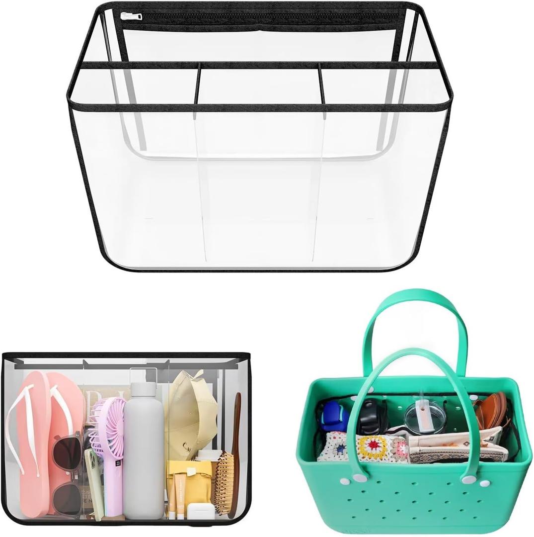 LBF Clear Beach Bag Compatible with Bogg Bag Accessories XL PVC Organizing Your Bags and Divide Space (Black)