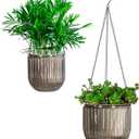 Josteve 5.2/8.2 Inch 2 Pcs Self Watering Hanging Planter Indoor Plant Pots Drainage Holes, Outdoor Small Hanging Planters Flower Pot Basket, Visible Water Level, Plant Hanger Home Decor, Gardening (Gray)