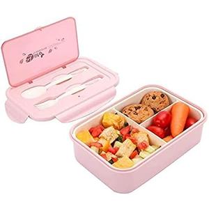 2 Simple Bento Boxes, Reusable Bento Boxes, 3 Compartments with Cutlery, Microwave Heating, Suitable for Family Travel/Work to School