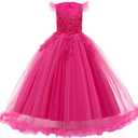 Flower Girls Maxi Dress Bridesmaid Wedding Pageant Party Princess Communion Floral Boho Vintage Lace Dance Gown, 7-8Y