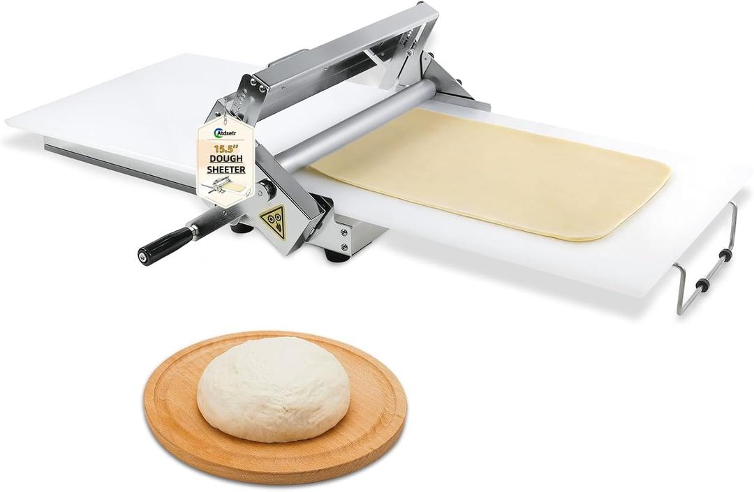Folding Dough Sheeter (15.5")，Folding Dough Rolling Machine，Manual Dough Sheeter，Stainless Steel Dough Machine With 55 Adjustable Thicknesses, Commercial Grade Capacity (1 Rolling Surface)