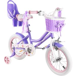 RULLY Daisy Kids Bike for Girls Ages 2-9 Years, 12 14 16 18 Inch Princess Girls Bicycle with Doll Bike Seat, Training Wheels, Basket and Streamers, Kids Cycle Bikes, Multiple Colors