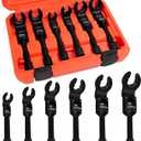 6PCS 3/8" Drive Long Flex Head Injector Fuel Line Socket Wrench Set, Crowfoot Flare Nut Socket Wrench Metric 12mm 14mm 16mm 17mm 18mm 19mm Hydraulic Lines Nuts Bolts Hand Removal Tool