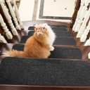 COSY HOMEER Stair Treads Non-Slip Carpet Mat 28inX9in Indoor Stair Runners for Wooden Steps, Stair Rugs for Kids and Dogs, 100% Polyester TPE Backing 4pcs,Black,Protect Floor