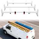 Van Roof Ladder Rack, 3 Adjustable Crossbars (48"-67") with Rain Gutter Mounts, Compatible with Chevy Express 1500/2500/3500 and GMC Savana Cargo Vans