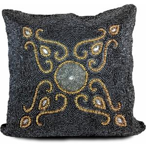 GFI Beaded Pillow Cover 14x14  Navy Gold Cushion Cover with Mini Paisley Design  Handcrafted by Indian Artisans  Elegant Home Dcor Accent for Christmas, New Year, Festivals GFI Beaded Pillow Cover 14x14  Navy Gold Cushion Cover with Mini Paisley Design  Handcrafted by Indian Artisans  Elegant Home Dcor Accent for Christmas, New Year, Festivals