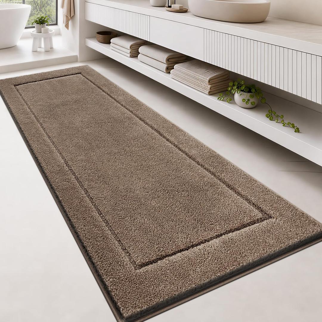 anllugs Bathroom Rugs, Non-Slip Bath Runner Rugs, 30" x 84", Brown