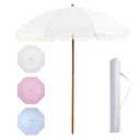 Aoxun 7ft Patio Umbrella with Fringe,Outdoor Beach Umbrella with Aluminum Pole, Ribs Push Button Tilt and Carry Bag, UV 50+ Picnic Tassel Umbrella (White)