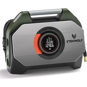 ETENWOLF VORTEX S7 Tire Inflator for Heavy-duty Vehicle, Portable Air Compressor for Car Tires with 160PSI & 38400 mAh Battery, Cordless Air Pump with 100% Duty Cycle & Dual Cylinder (Olive Green)