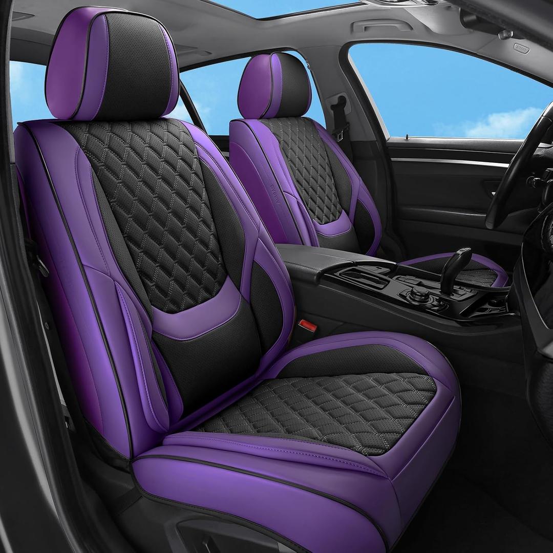 Car Seat Covers Full Set Purple Black, Luxury Faux Leather Waterproof Non-Slip Seat Protector Universal Fit for Most Cars SUVs Trucks Pick-ups, Car Interior Accessories for Front Seats and Back