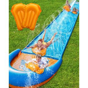 Spring Water Slip and Water Slide, 32FT Lawn Slip n WaterSlide for Kids Adults, Backyard Summer Outdoor Water Toys with Sprinkler, 2 Inflatable Bodyboards