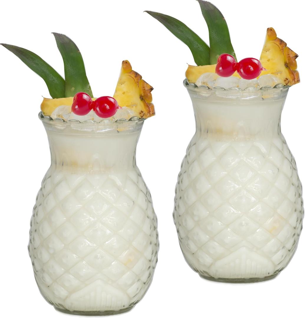 2PCS Pineapple Glasses, Prefdo 20 Ounce/570ml Fun Cocktail Jars Tiki Cups for Bar, Party (2pack)