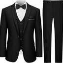 LUPURTY 3 Piece Suits for Men, Men's Suit Slim Fit, Business Solid One Button Single Breasted Tuxedo Blazer Vest Pants Set, Black M