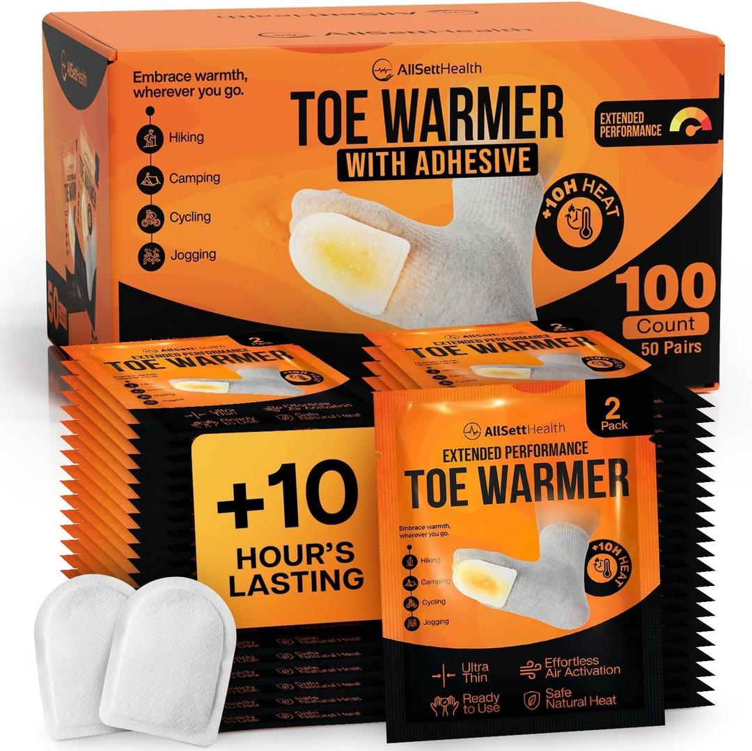 Toe Warmers for Feet  50 Pairs (100 Warmers) | 10+ Hour Self-Adhesive Feet Warmers, Foot Warmers Bulk, Ultra-Thin Disposable Heat Pads for Shoes & Boots