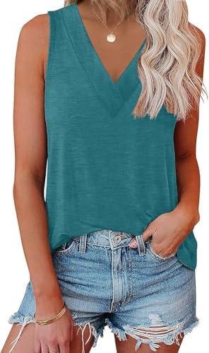 EyMuse Women V Neck Tank Tops Summer Sleeveless Tunic Casual Basic Shirts True Classic Tees Cute Trendy Clothes M (Lake Blue)