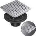 Square Shower Floor Drain with Flange, 4 Inch Brushed Nickel Shower Drain Hair Catcher, SUS304 Stainless Steel Floor Drain Strainer, Shower Drain Cover