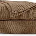 CozeCube Caramel Brown Throw Blanket for Couch, Soft Cozy Cable Knit Throw for Bed Sofa Living Room, Lightweight Warm Decorative Farmhouse Christmas Blanket, 60"x80", Light Brown