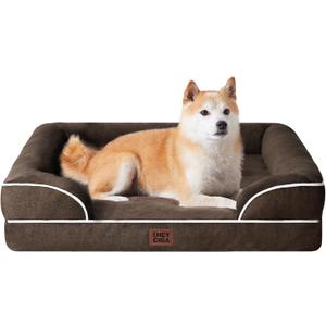EHEYCIGA Orthopedic Dog Beds for Large Dogs, Waterproof Memory Foam Large Dog Bed with Sides, Non-Slip Bottom and Egg-Crate Foam Pet Couch Bed with Washable Removable Cover, Brown (35.0"L x 22.0"W x 6.5"Th)