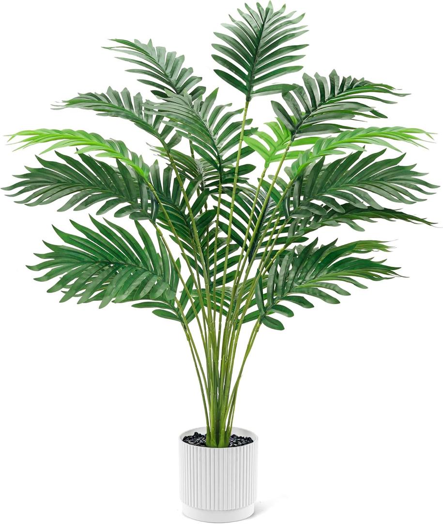 Der Rose 28'' Artificial Palm Tree Large Fake Tropical Faux Plants Indoor and Outdoor for Home Bathroom Porch Outside Patio Decor (White Pot)