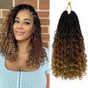 Goddess Box Braids Crochet Hair 12 Inch 8 Packs Pre-looped Bohemian Crochet Boho Box Braids With Curly Ends 3X Crochet Braids Hair for Women Synthetic Braiding (12 inch, T1B/30/27)