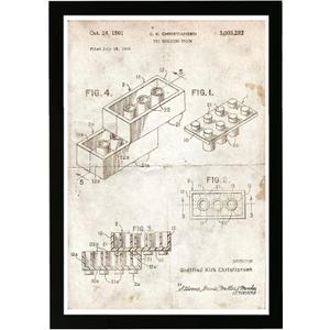 Entertainment and Hobbies Framed Wall Art Prints 'Lego Toy Building Brick 1961 Parchment' Toys