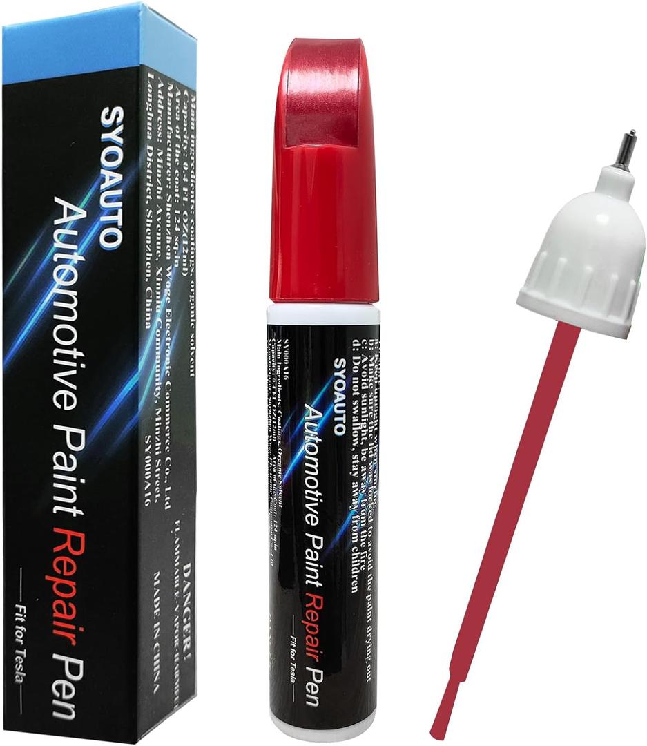 SYOAUTO Multicoat Red PPMR Touch Up Paint for Tesla Model Y 3 X S Car Touch Up Paint Pen 0.4 oz Automotive Scratch Repair Pen Brush and Tip 2 in 1 Pen (Multicoat Red PPMR)