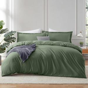 Hearth & Harbor Olive Green Duvet Cover King Size - 3 Piece King Duvet Cover Set, Soft Double Brushed King Duvet Covers with Button Closure, 1 King Size Duvet Cover 104x90 inches and 2 Pillow Shams