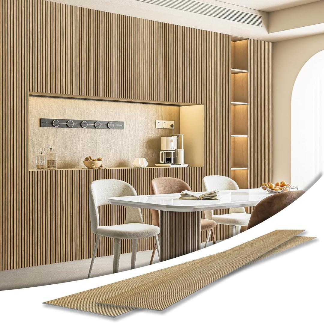Art3d 4-Pack Glue-On Fine Bar Wainscoting Panel for Interior Wall Decor - 104 x 12 Inch Polystyrene Ultralight Slim Slat Wall Panels for Living Room Bedroom, Teak