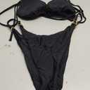 Women's Two Piece Bikini Sets Sexy Halter Ring Swimsuit Triangle String Cheeky Bathing Suit (Large, Black)