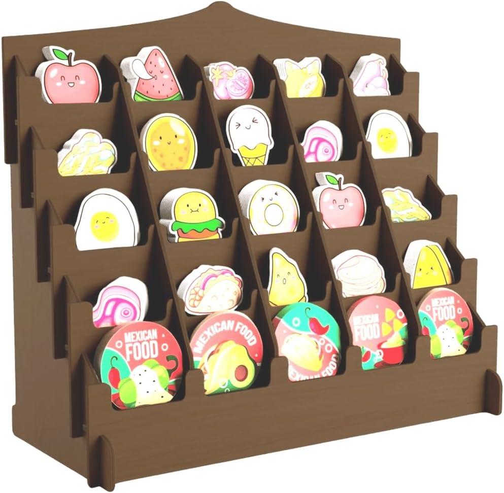 HOTCAN Sticker Display Stand with Curved Pockets for Big 4'' Stickers- Brochure Holder with Customizable Space - On the Go Display Stands for Vendor Events - Ideal for Small Business Vendors (Brown, Large)