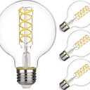 G25 Edison LED Bulbs 6W Neutral White, Dimmable Glass Vintage Lights, 4-Pack, Energy Efficient, Retro Style for Chandeliers & Decorative Lighting, LED Globe Light Bulbs, Color: 4000k Neutral White