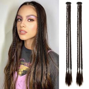 REECHO Clip in Braid Hair Extensions, 6 PCS Baby Braids, 3 Braids on One Clip, 22" Long Natural Soft Synthetic Hairpieces, Black Brown